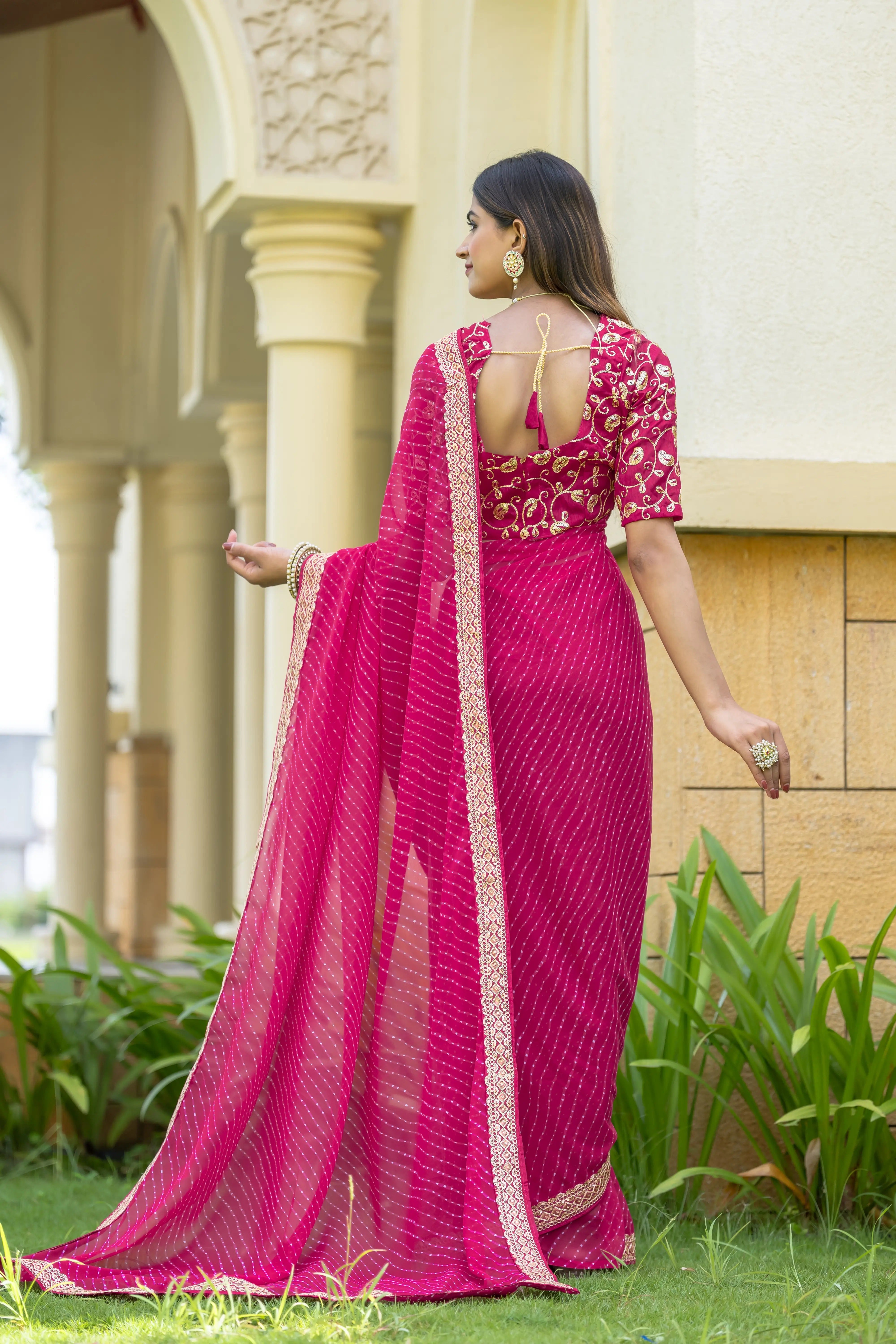 pink  Color Georgette Saree With Sequence Work
