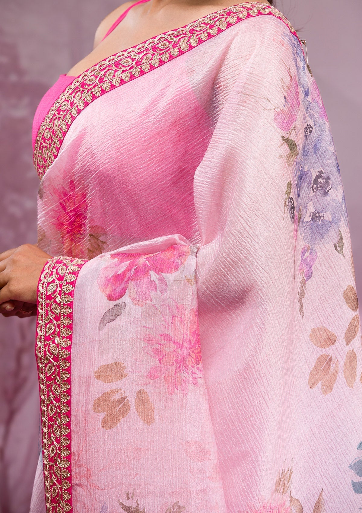 pink  Color chinon  Saree With Sequence Work