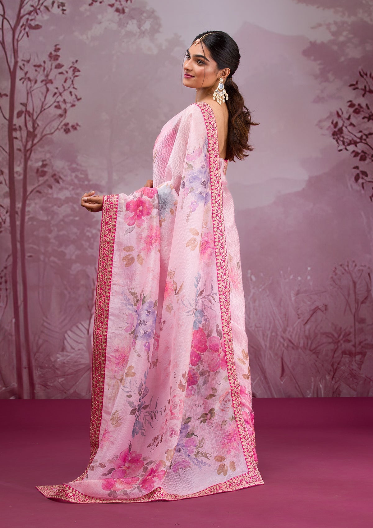 pink  Color chinon  Saree With Sequence Work
