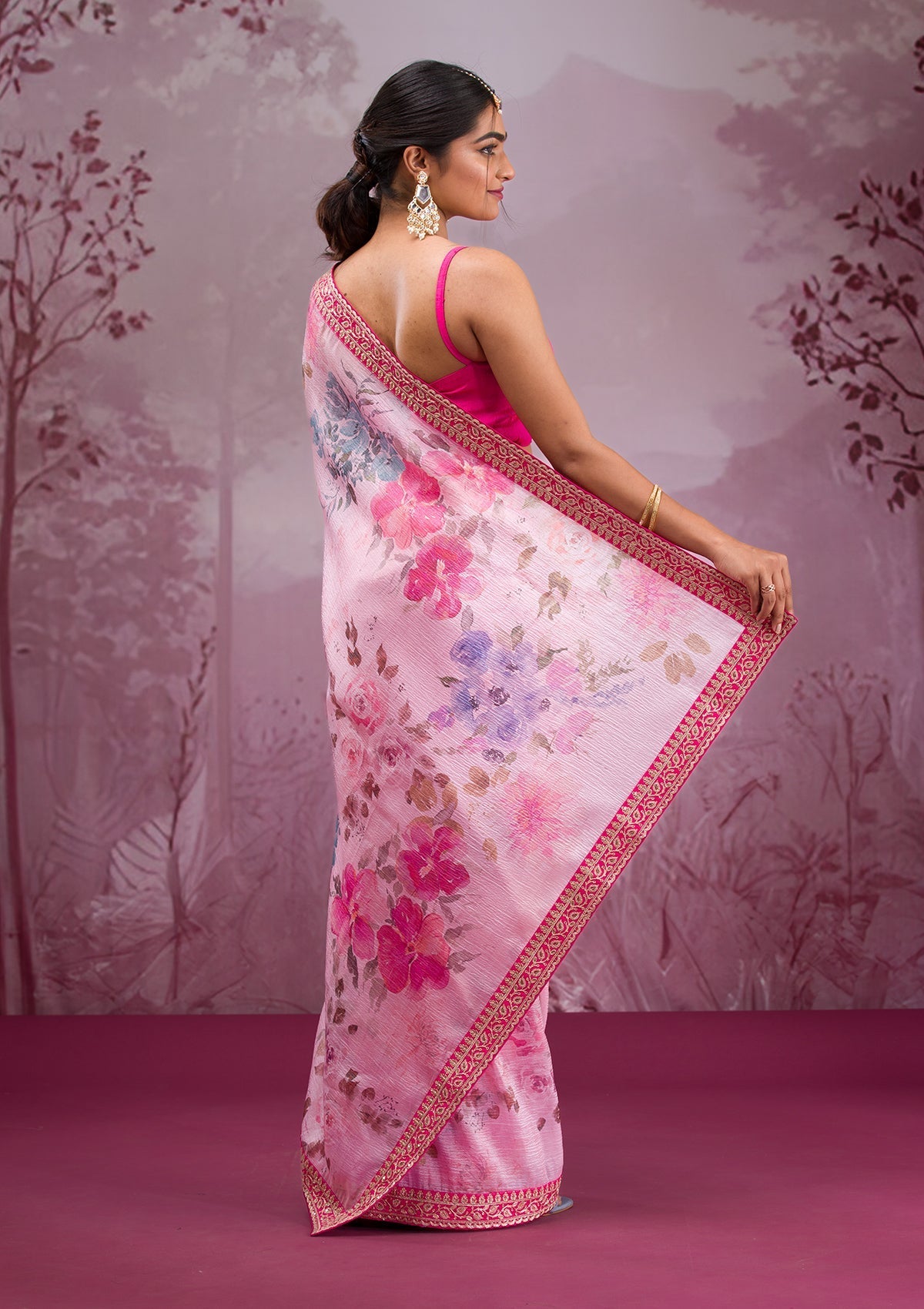 pink  Color chinon  Saree With Sequence Work