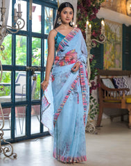 blue Color georgette  Saree With Sequence Work