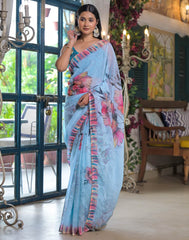 blue Color georgette  Saree With Sequence Work