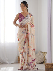 crean flower  Color georgette  Saree With Sequence Work