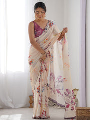 crean flower  Color georgette  Saree With Sequence Work