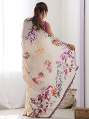 crean flower  Color georgette  Saree With Sequence Work