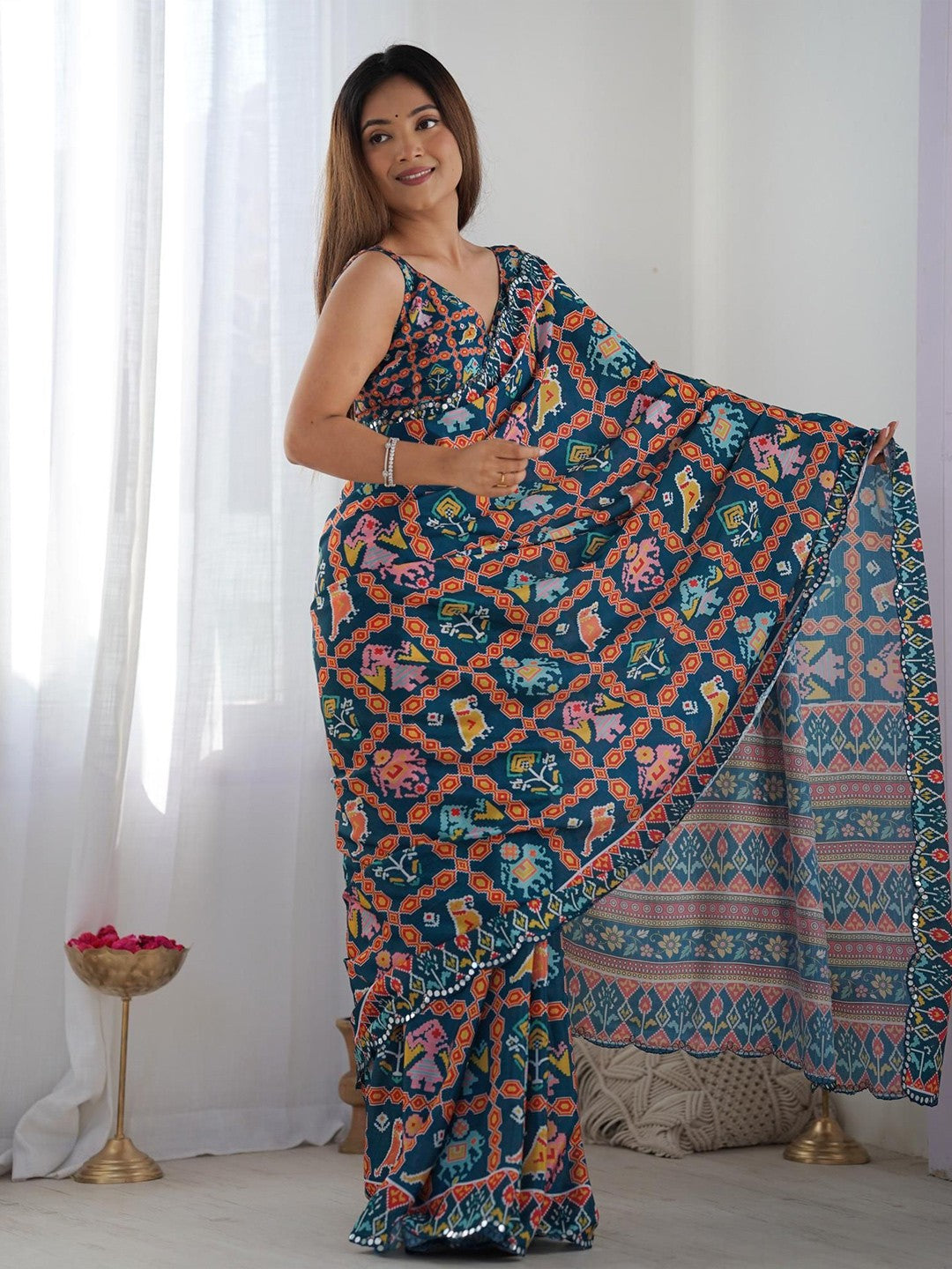 darkblue Color georgette  Saree With Sequence Work