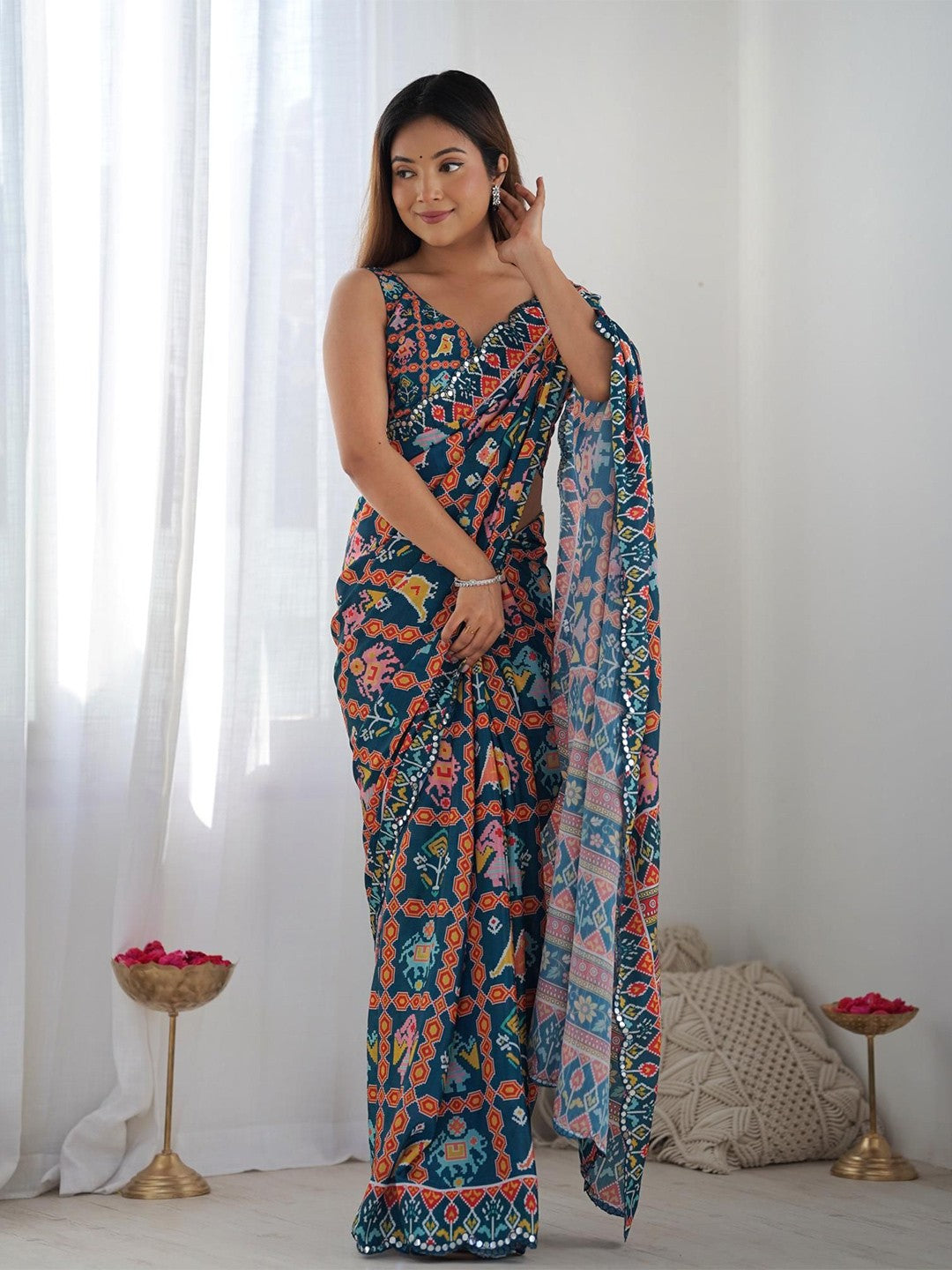 darkblue Color georgette  Saree With Sequence Work