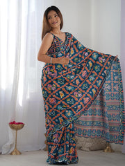 darkblue Color georgette  Saree With Sequence Work