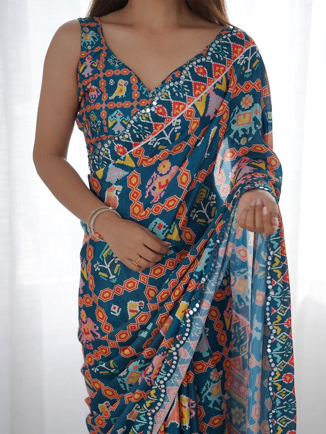 darkblue Color georgette  Saree With Sequence Work