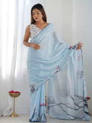 deminblue Color georgette  Saree With Sequence Work