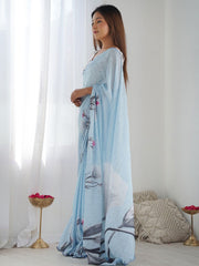 deminblue Color georgette  Saree With Sequence Work