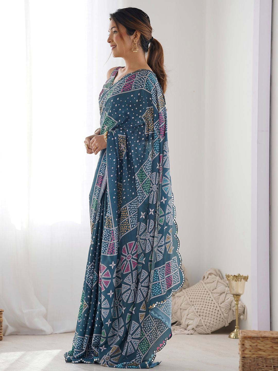 morpice Color georgette  Saree With Sequence Work