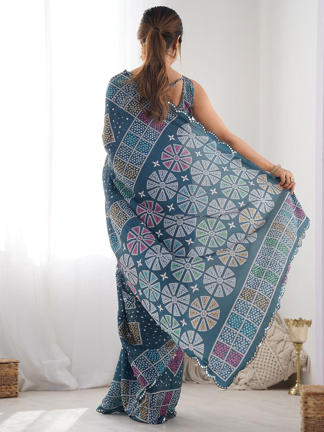 morpice Color georgette  Saree With Sequence Work