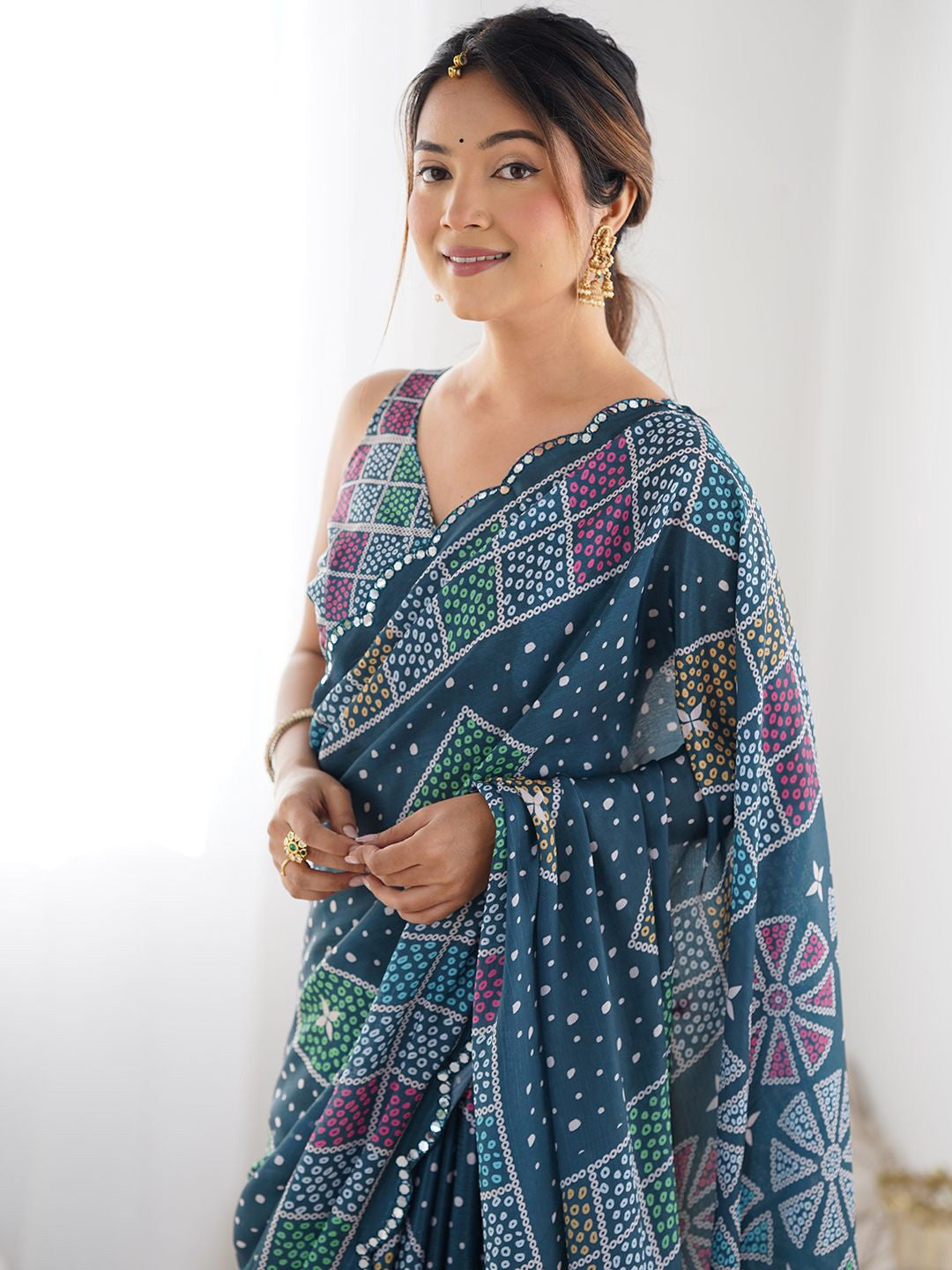morpice Color georgette  Saree With Sequence Work