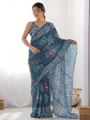 morpice Color georgette  Saree With Sequence Work