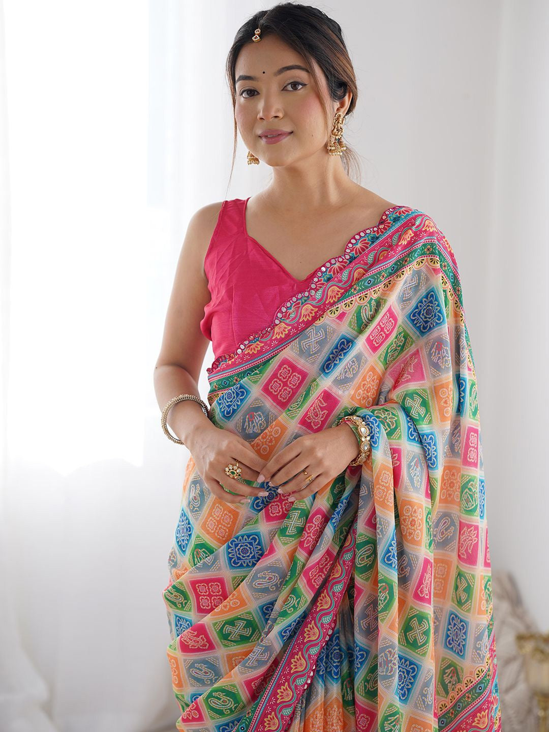 multi Color georgette  Saree With Sequence Work