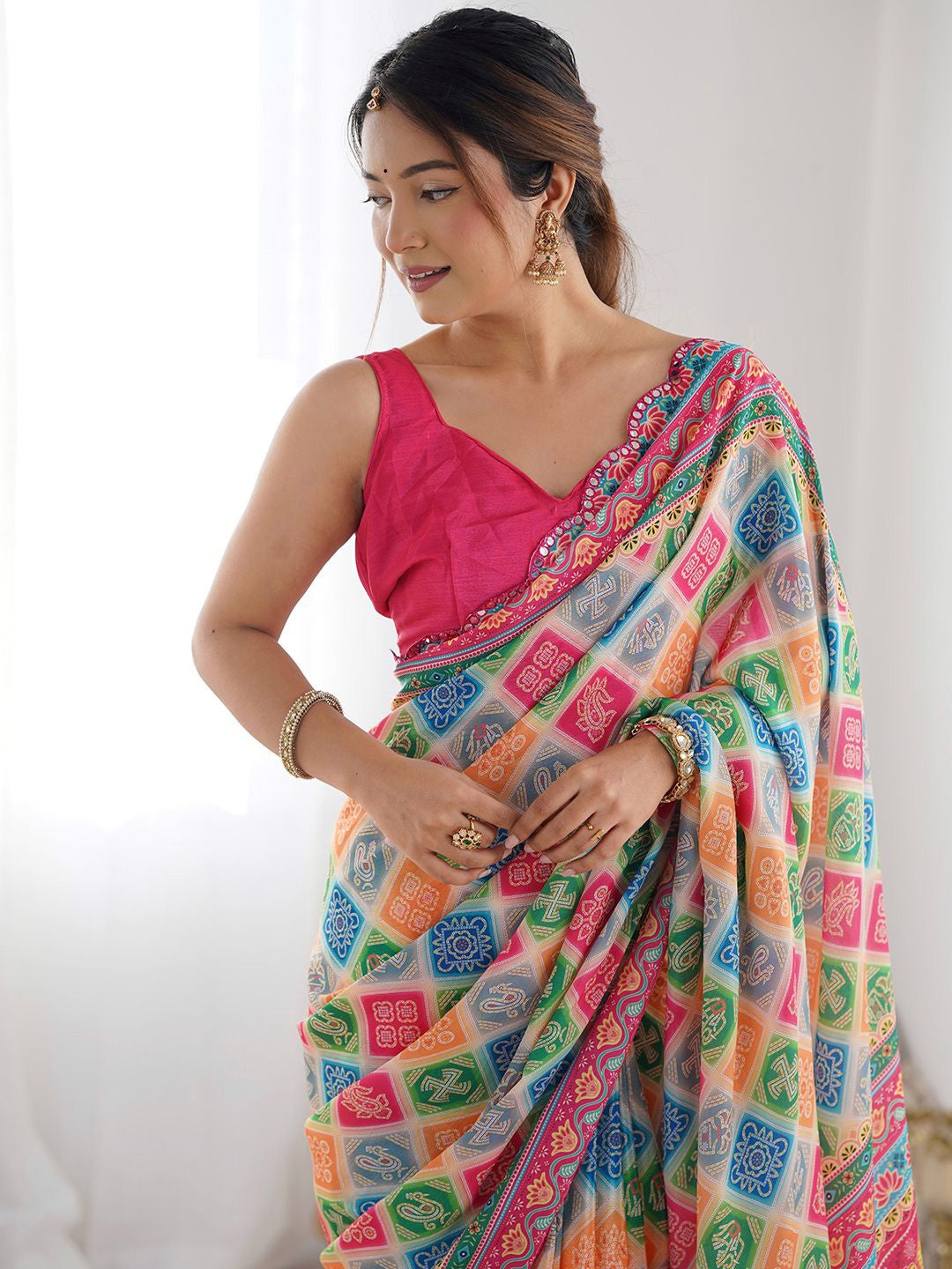 multi Color georgette  Saree With Sequence Work