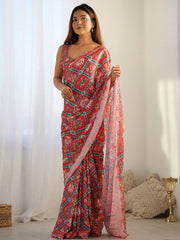 red Color georgette  Saree With Sequence Work