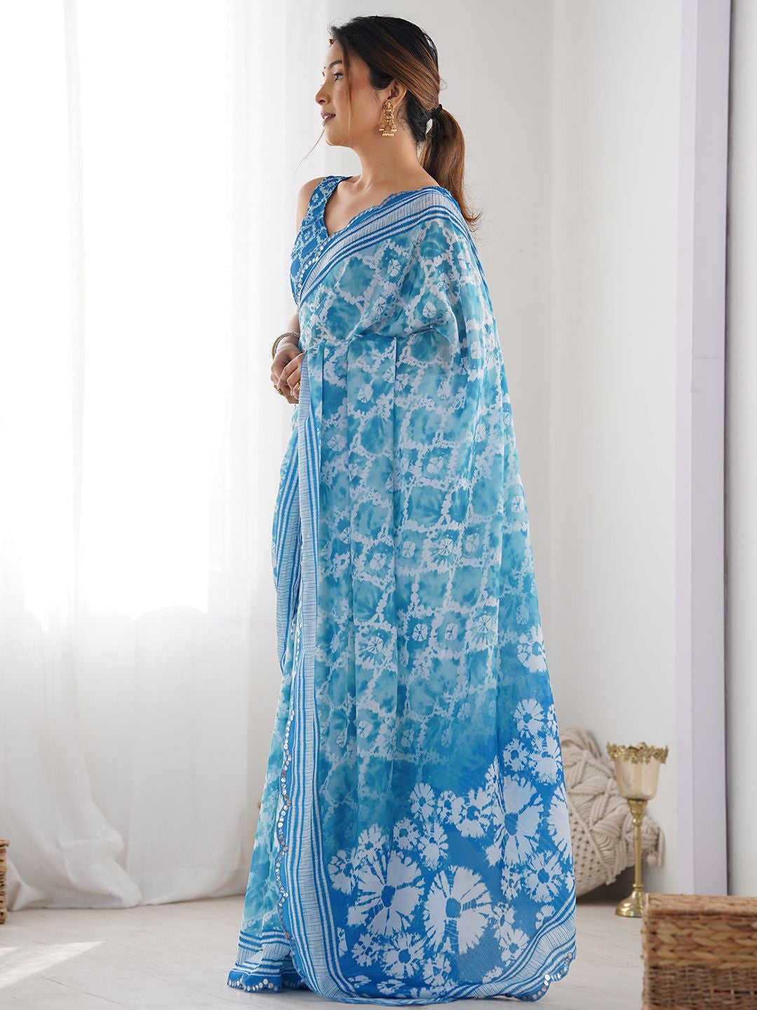 sky blue  Color georgette  Saree With Sequence Work