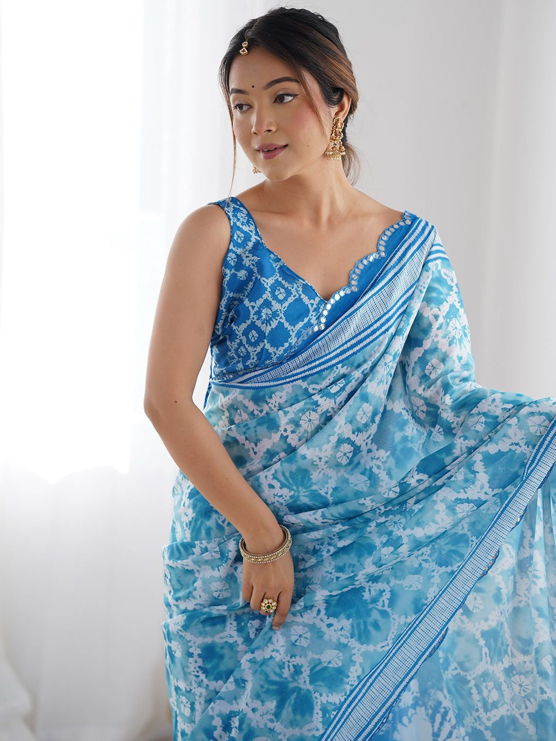 sky blue  Color georgette  Saree With Sequence Work