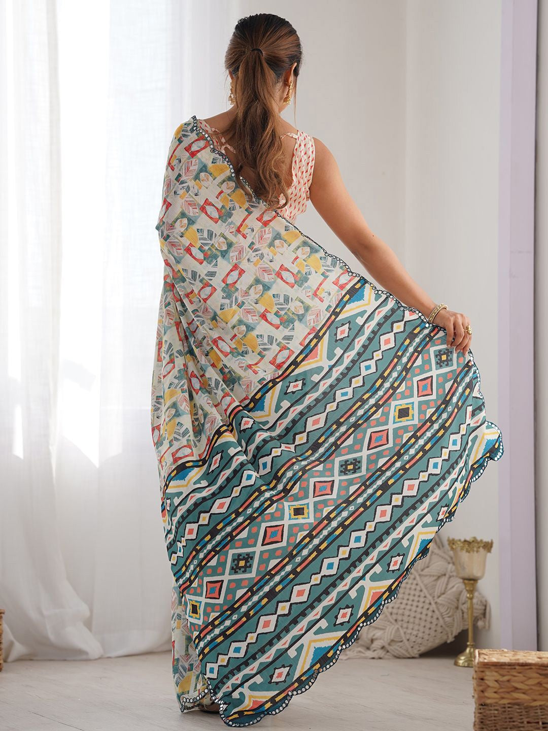multi white   Color georgette  Saree With Sequence Work