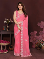 Peach Color georgette  Saree With Sequence Work