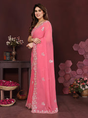 Peach Color georgette  Saree With Sequence Work