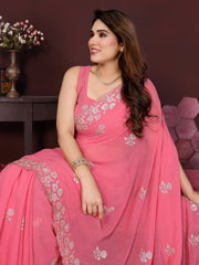 Peach Color georgette  Saree With Sequence Work