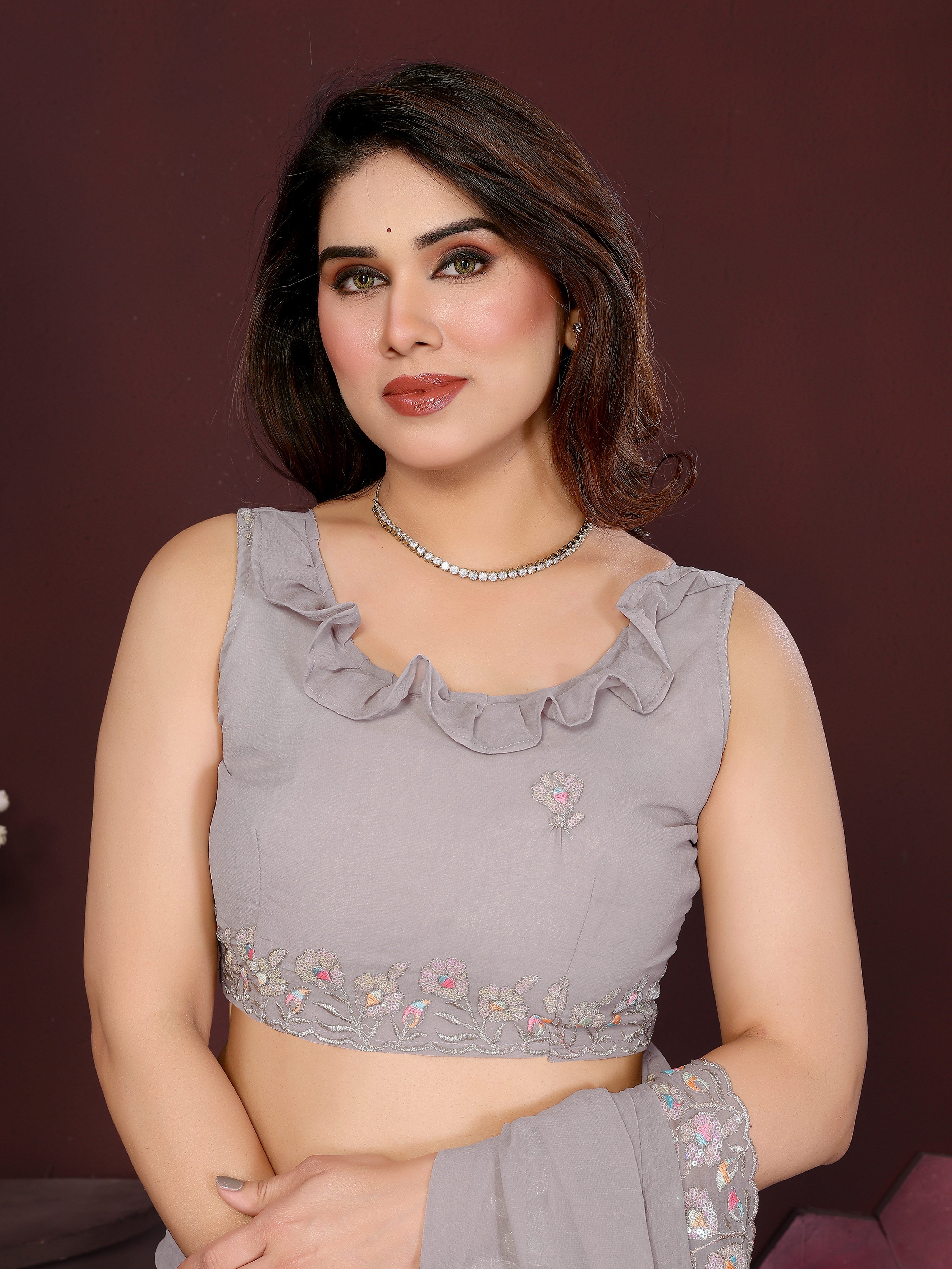 GREY Color georgette  Saree With Sequence Work