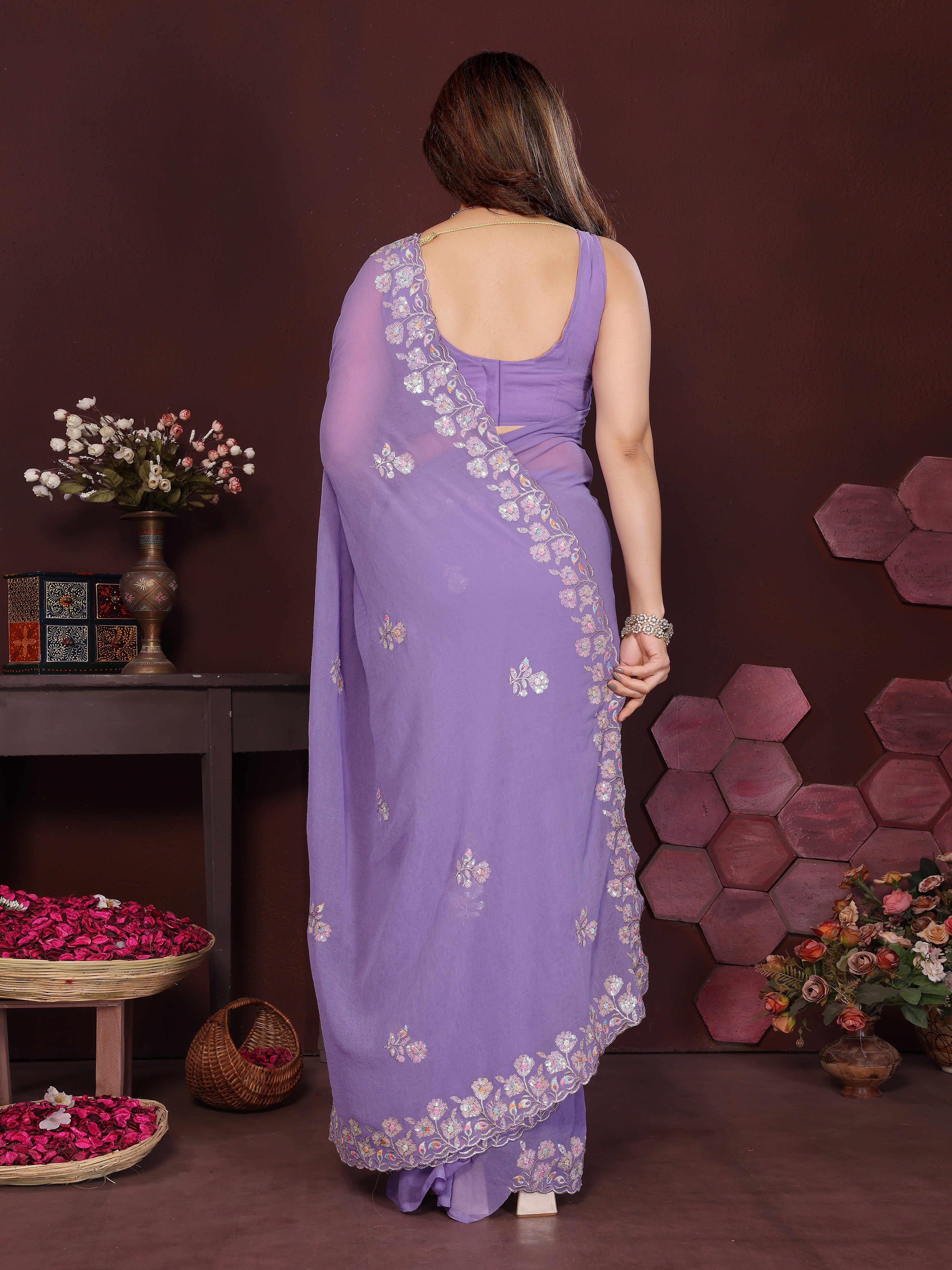 LAVENDER Color georgette  Saree With Sequence Work