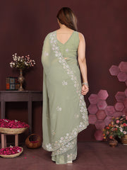 PISTA Color georgette  Saree With Sequence Work