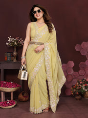YELLOW Color georgette  Saree With Sequence Work
