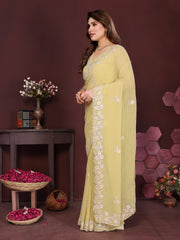 YELLOW Color georgette  Saree With Sequence Work