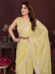 YELLOW Color georgette  Saree With Sequence Work