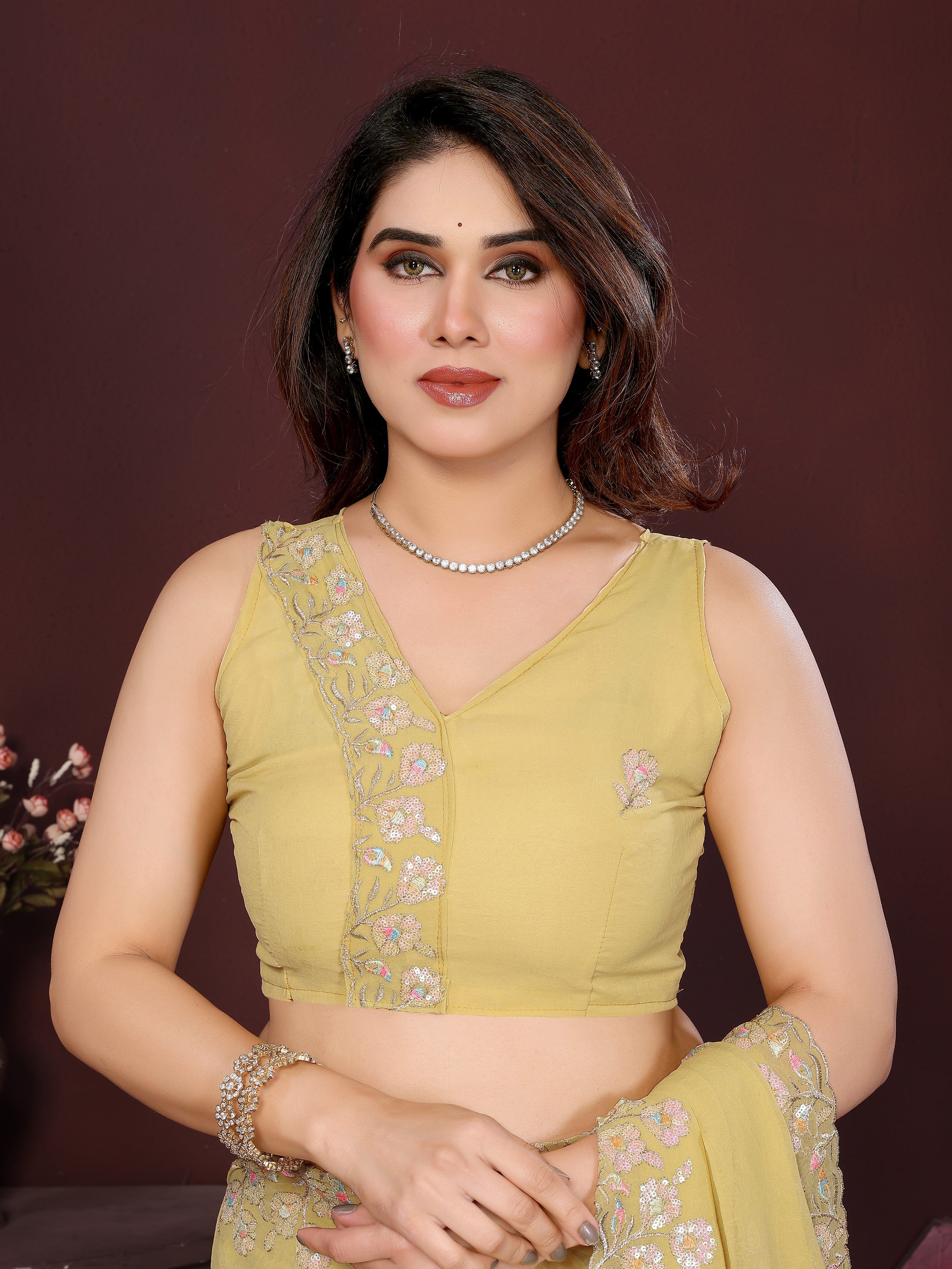 YELLOW Color georgette  Saree With Sequence Work