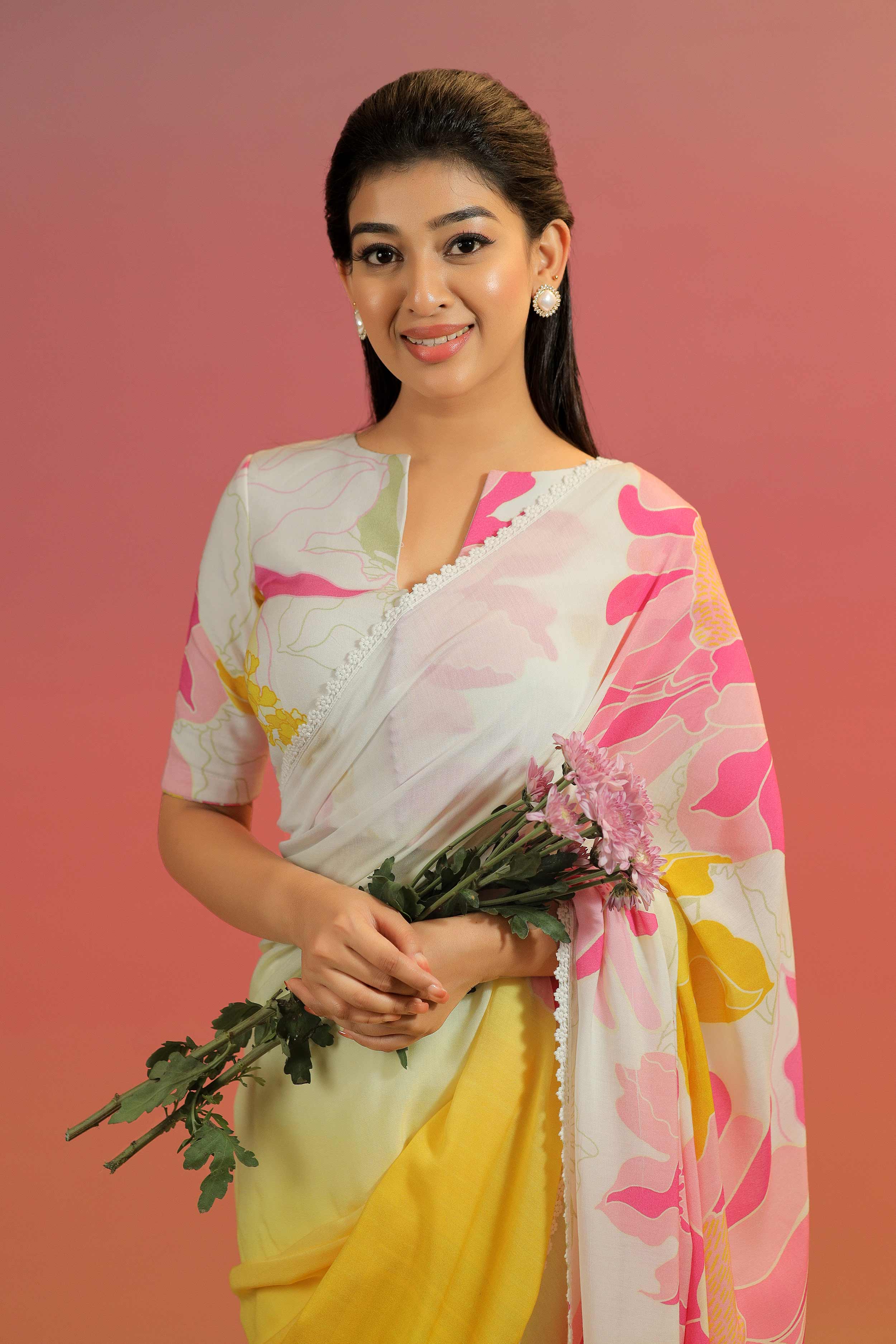 YELLOW Color georgette  Saree With Sequence Work