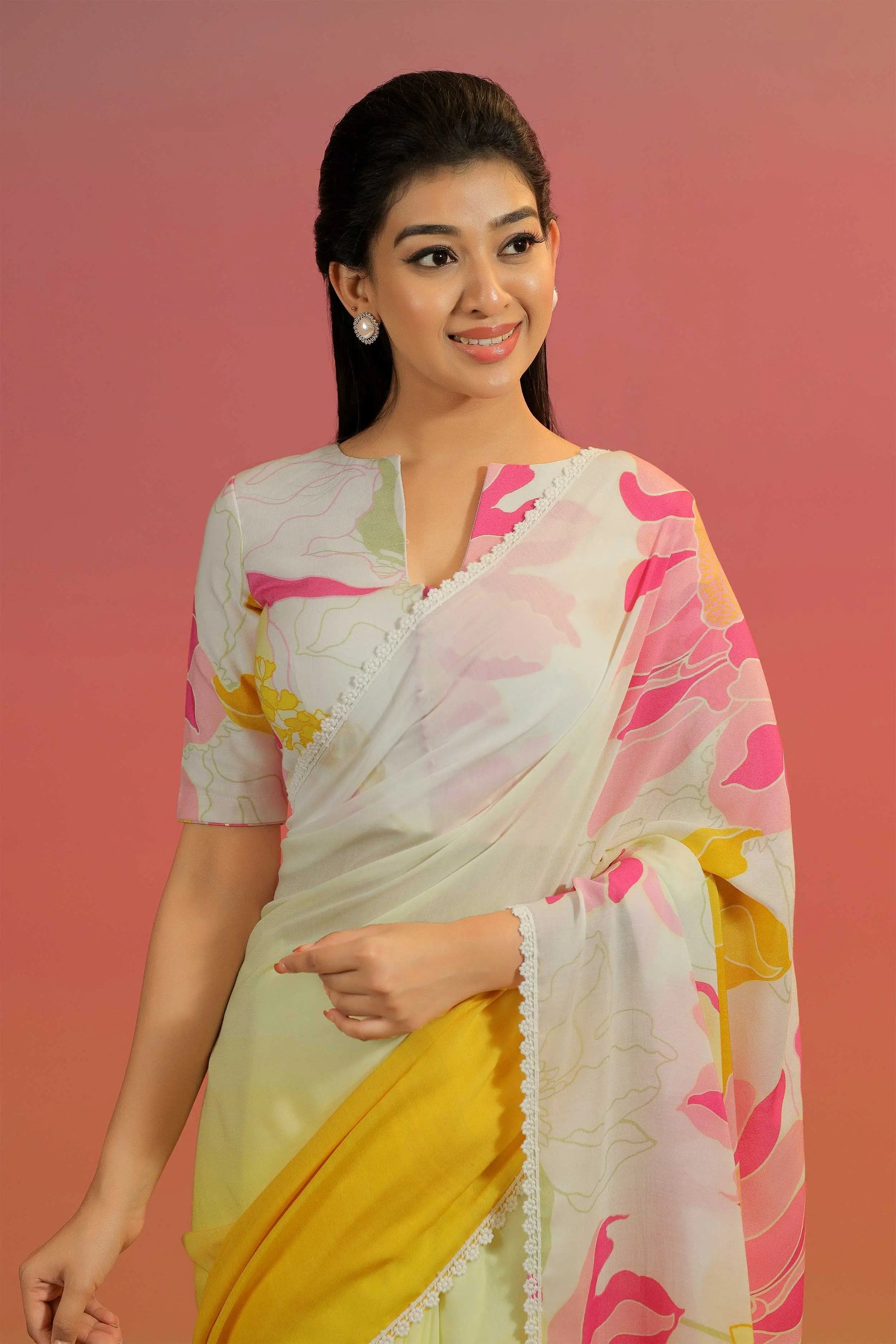 YELLOW Color georgette  Saree With Sequence Work