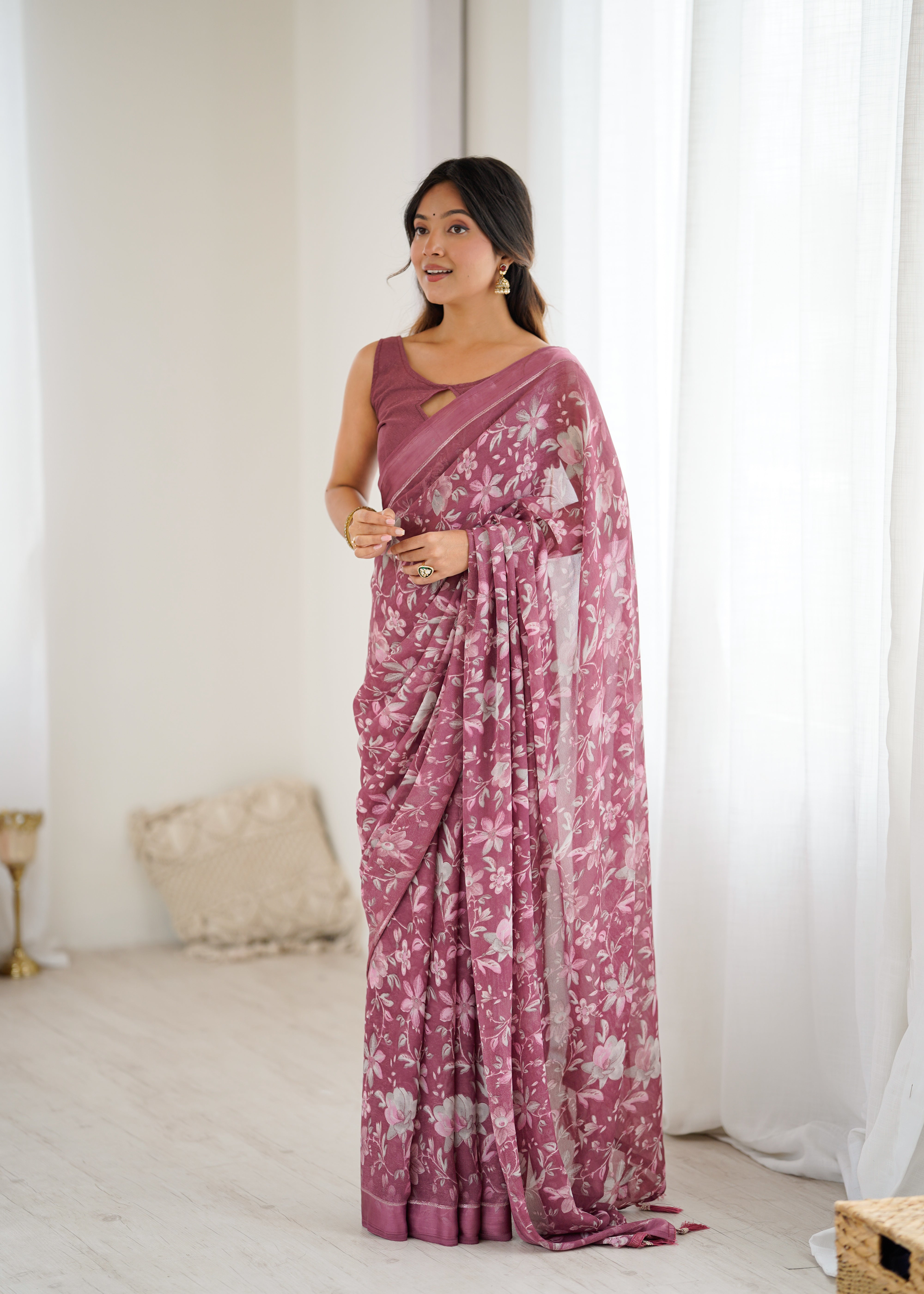 GREEN Color MOSSATIN Saree With Sequence Work