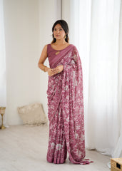 GREEN Color MOSSATIN Saree With Sequence Work