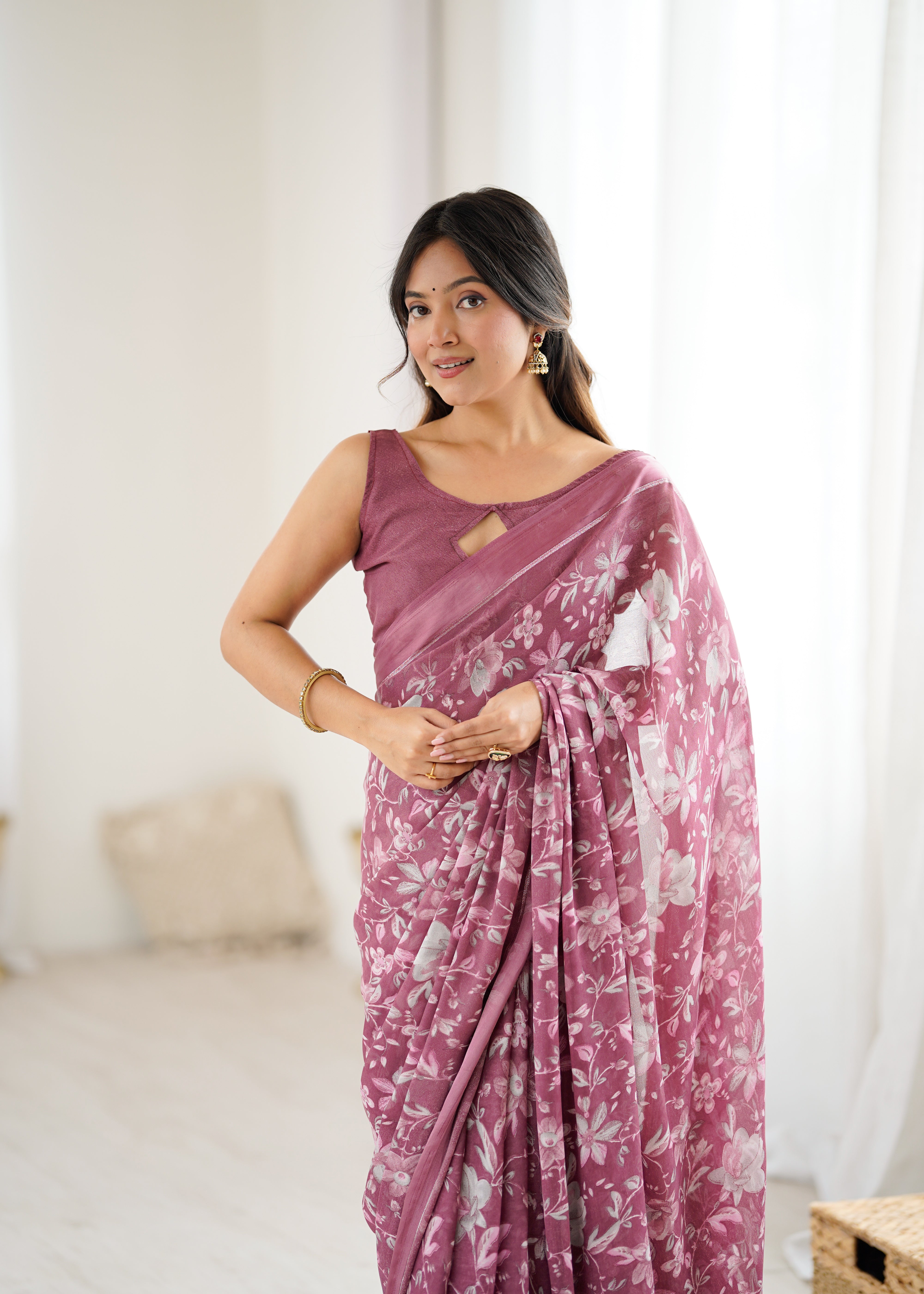 GREEN Color MOSSATIN Saree With Sequence Work