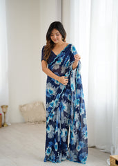 blue Color georgette  Saree With Sequence Work