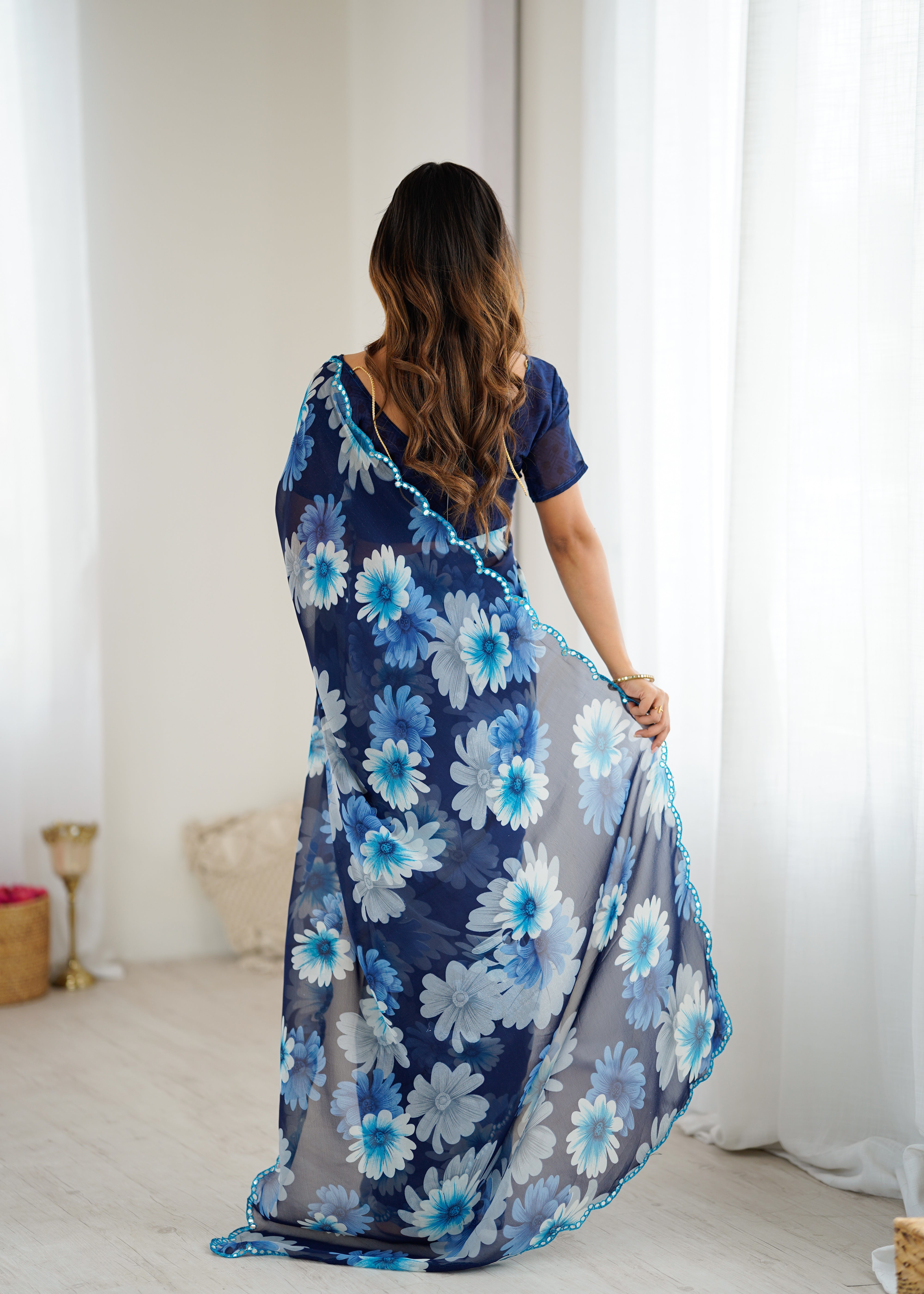 blue Color georgette  Saree With Sequence Work