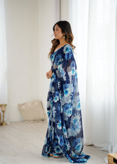 blue Color georgette  Saree With Sequence Work