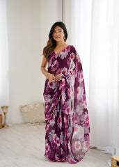 purple Color georgette  Saree With Sequence Work