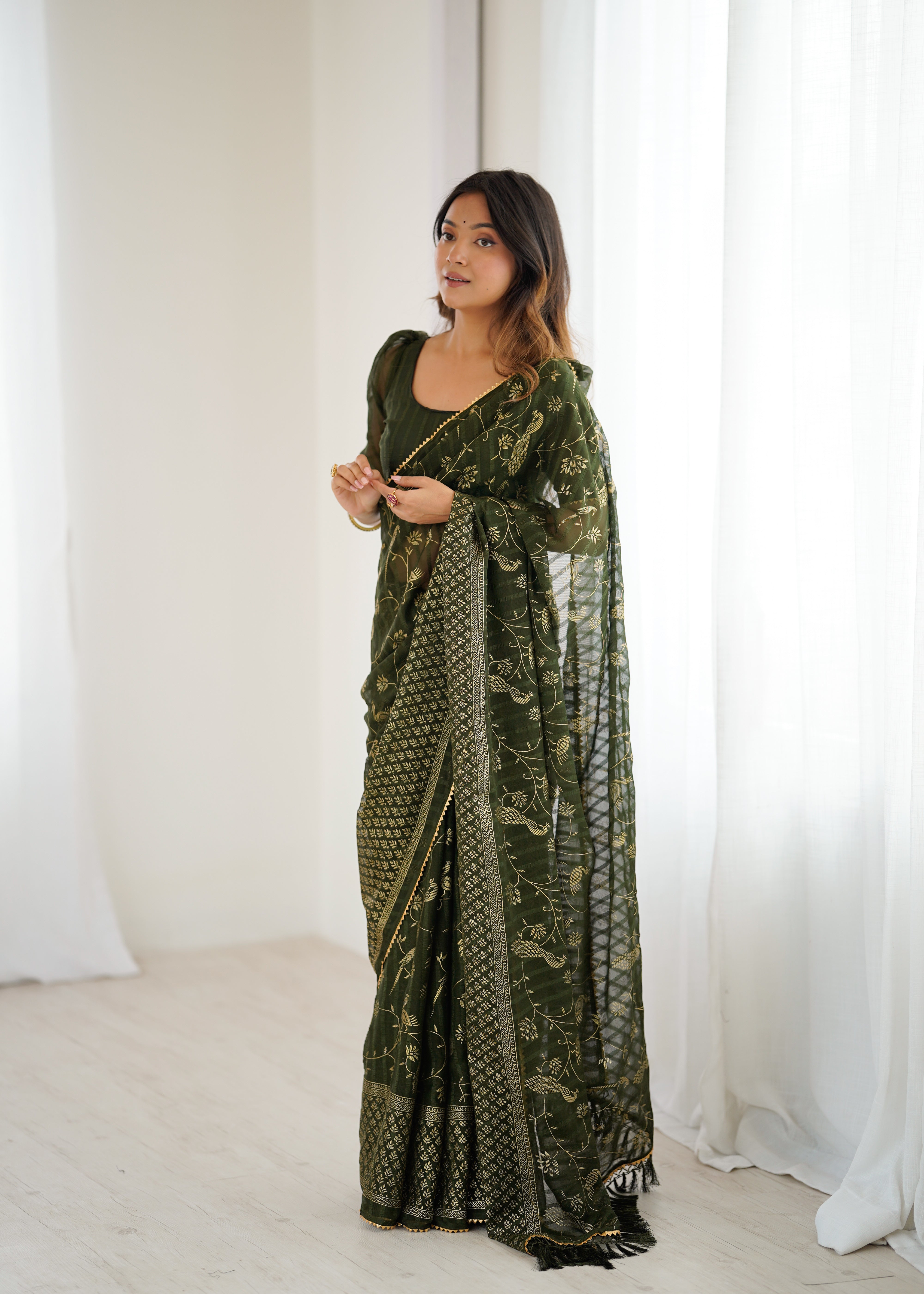 mahendi  Color georgette  Saree With Sequence Work