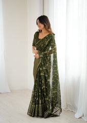 mahendi  Color georgette  Saree With Sequence Work