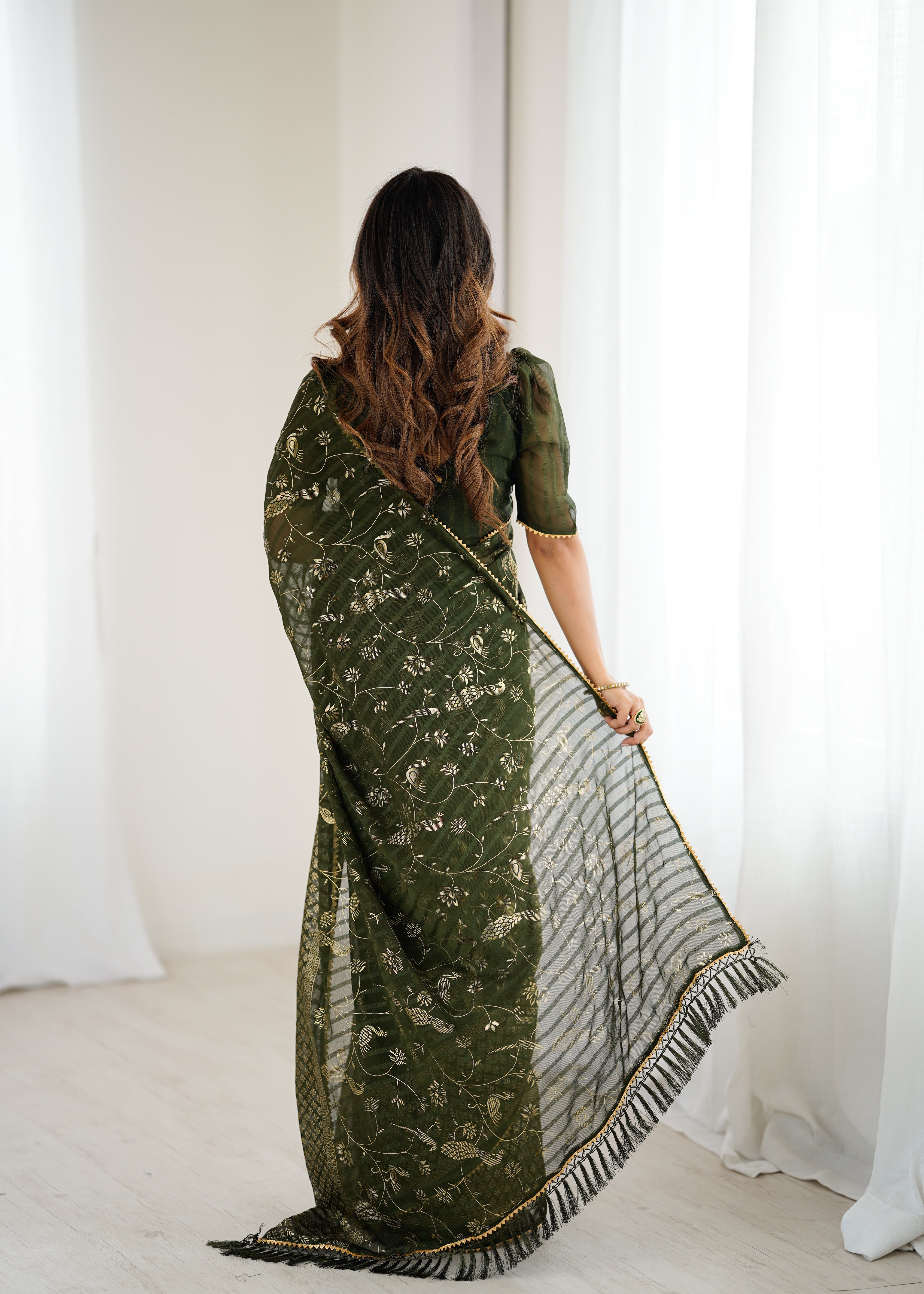 mahendi  Color georgette  Saree With Sequence Work