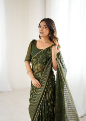 mahendi  Color georgette  Saree With Sequence Work