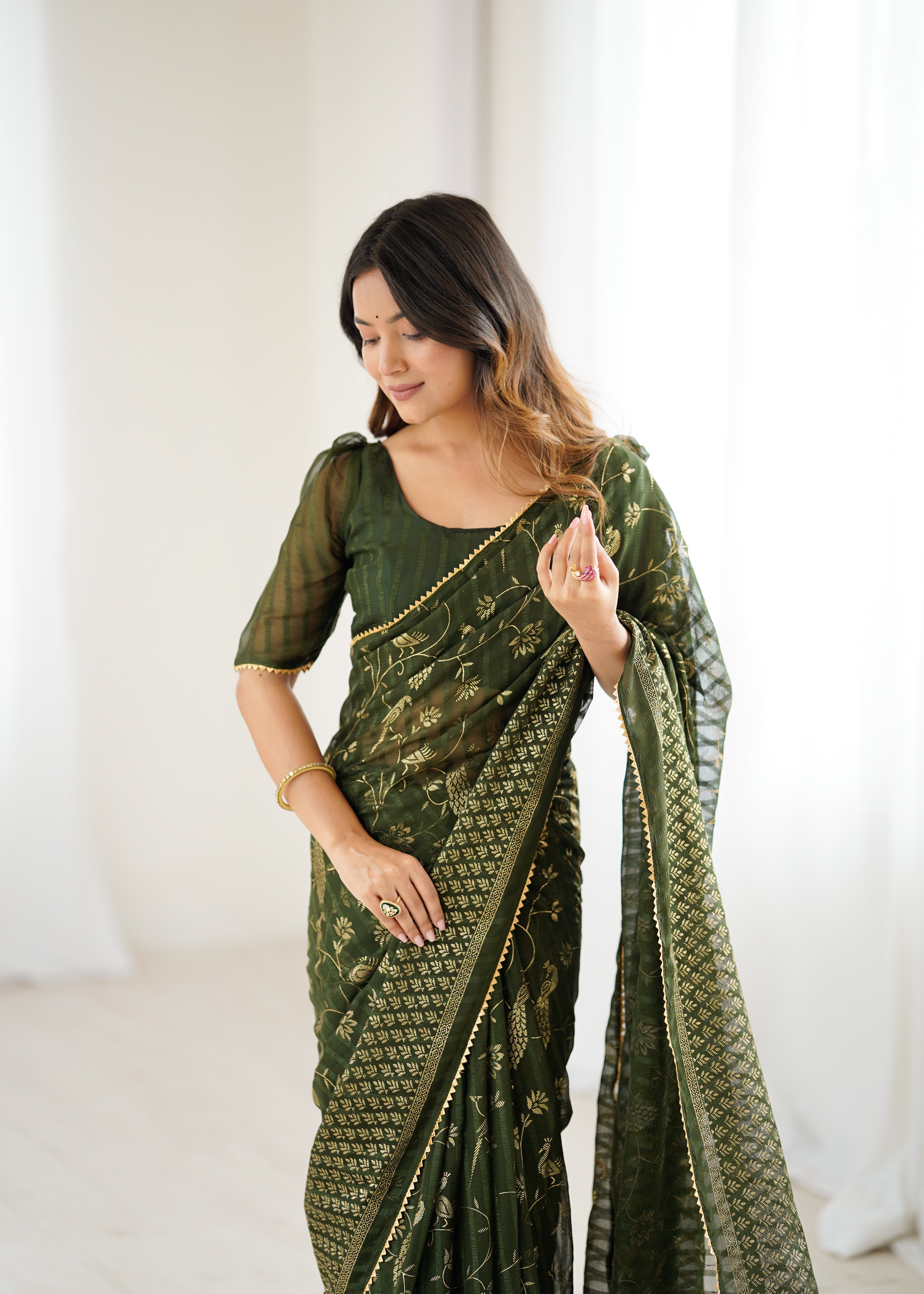 mahendi  Color georgette  Saree With Sequence Work