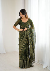 mahendi  Color georgette  Saree With Sequence Work